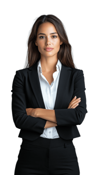 Confident businesswoman in professional attire standing with arms crossed on transparent background png