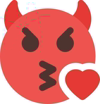 A red devil with a heart on his face vector