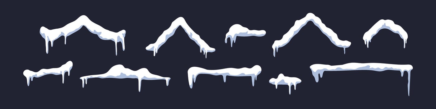 Winter snow drifts forming a stack with ice and frozen details. Snowflake border effect for seasonal designs. vector