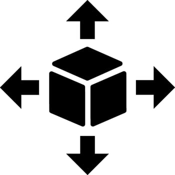 A black and white image of a cube with arrows pointing to it vector