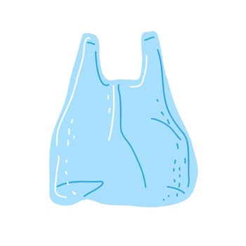 A simple blue plastic shopping bag hanging against a white background vector