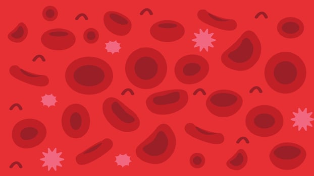 Red blood cell background in flat style. Medical concept background design. Red blood cells erythrocytes bloodstream on red background vector