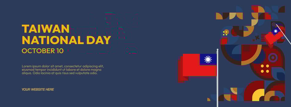Wide Geometric Banner with Blank Space that Says Taiwan National Day vector