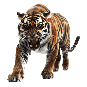 Fierce Tiger Walking Forward Isolated on Transparent Background png