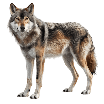 Timber wolf standing alert isolated on transparent background png