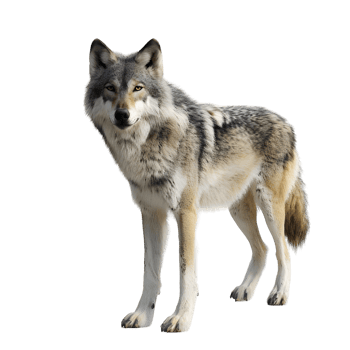 Gray wolf walking with focused expression isolated on transparent background png