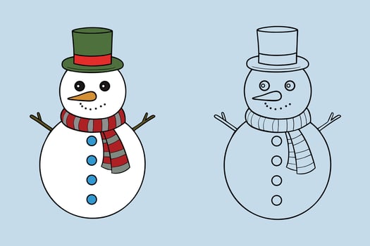 Christmas Snowman with Scarf Coloring Page for Winter Fun vector