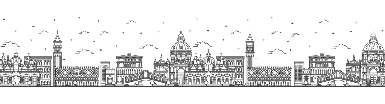 Seamless pattern with outline Venice Italy City Skyline with Historic Buildings Isolated on White. Venice Cityscape with Landmarks. vector