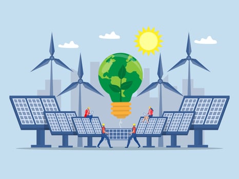 Solar Energy Concept,Worker Engineers Carrying A Solar Panel to installing sunny panel renewable electricity systems Modern Flat Design Illustration. vector