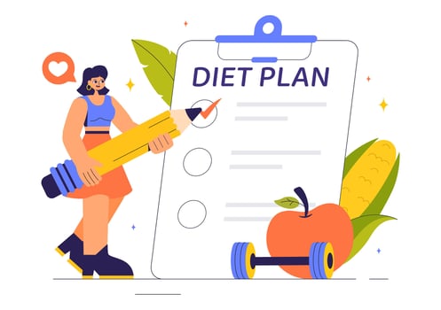 Illustration of Fresh Produce and Balanced Nutrition for Healthy Meal Planning in a Flat Style vector