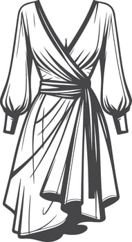Chic Denim Wrap Dress Outline vector