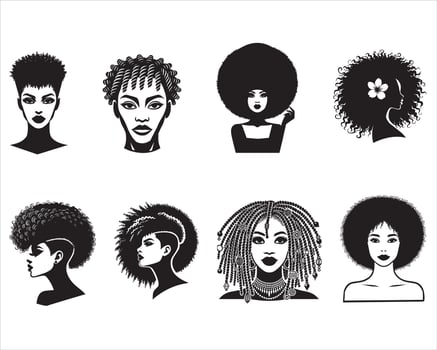 Collection of afro woman illustration vector