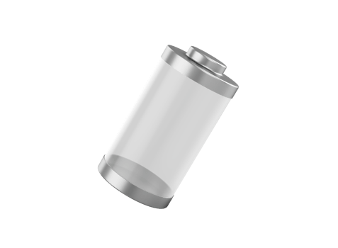 Glossy transparent battery charging glass empty battery with metal caps 3d illustration png