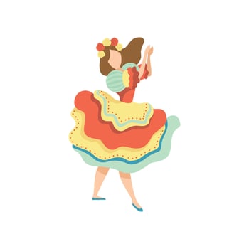 Girl in Colorful Dress Dancing at Folklore Party, Traditional Brazil June Festival, Festa Junina Illustration vector