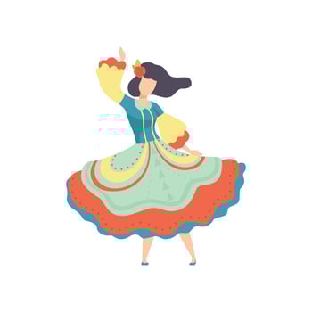 Brunette Girl in Traditional Colorful Dress Dancing at Folklore Party, Festa Junina Brazil June Festival Illustration vector