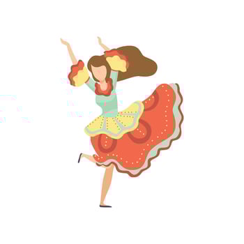 Happy Girl in Bright Dress Dancing at Folklore Party, Festa Junina Brazil June Festival Illustration vector