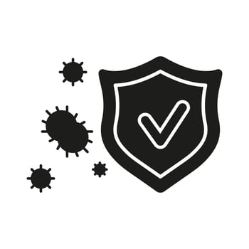 Shield With Checkmark Silhouette Icon. Protection Against Viruses And Pathogens Glyph Pictogram. Isolated Illustration vector