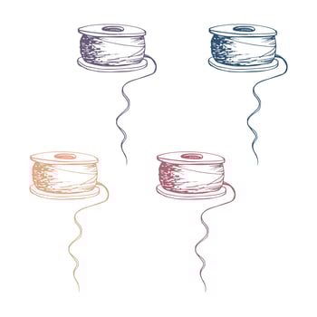 Thread bobbins spools skeins yarn. Hand drawn ink illustration sewing craft embroidery stitching supplies. Set of isolated objects on white background. Design atelier, tailor, hobby shop vector