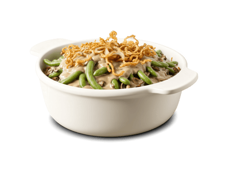 Green Bean Casserole with creamy mushroom sauce and crispy fried onions, rich green, brown, and white png