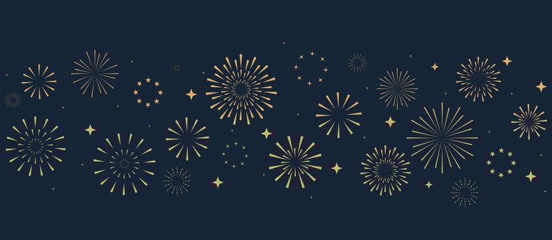 Happy New Year 2025 Gold fireworks border, holiday banner, celebration vector