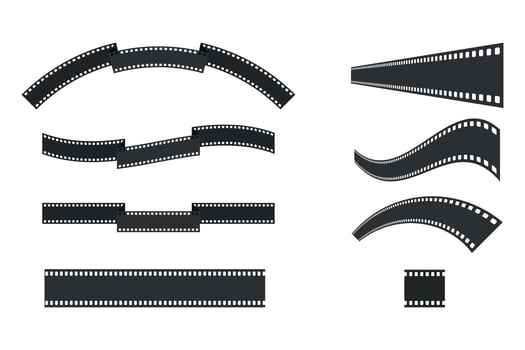 Black film strip of different shapes isolated on white background. Tape of different shapes vector