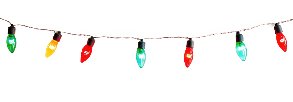 A string of colorful Christmas lights hanging isolate on transparent background png