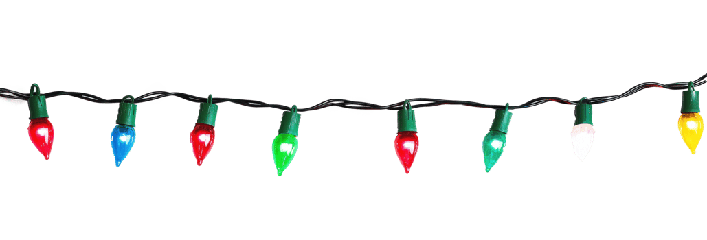 A string of colorful Christmas lights hanging isolate on transparent background png