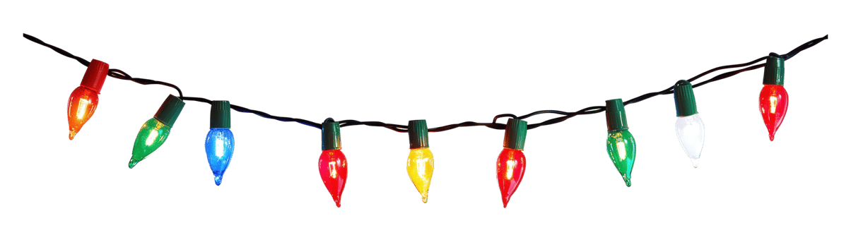 A string of colorful Christmas lights hanging isolate on transparent background png