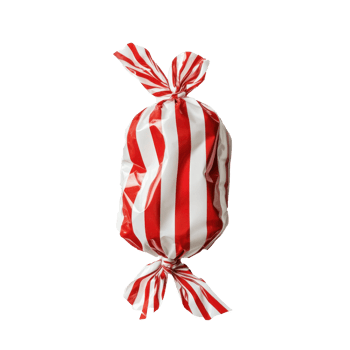 Striped red and christmas candy wrapper isolate on transparent background png