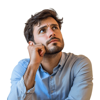 bored man thinking on a transparent background rendered in 8K high detail png