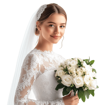 Bride holding a flower bouquet isolated against a transparent background png