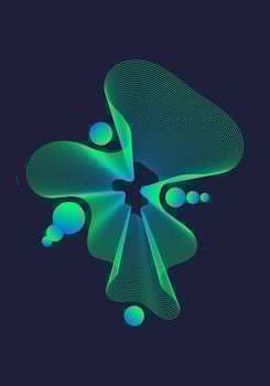 A vibrant composition featuring a dynamic interplay of flowing lines and gradients in hues of purple and green. vector
