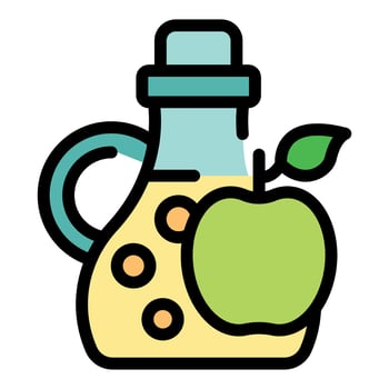 Glass jug of apple cider vinegar with green apple and leaf vector
