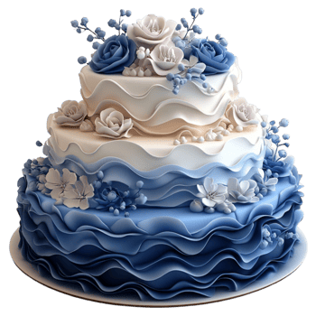 Blue and White Tiered Wedding Cake png