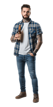 A man with tattoos holding a beer png
