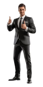 A man in a suit and tie giving the thumbs up png