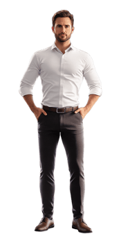 Man in white shirt and black pants standing png