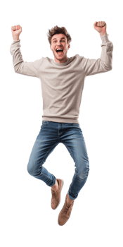 A man is jumping in the air with his arms up png