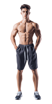 A man in black shorts and no shirt standing png