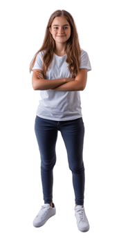 Girl in white t-shirt and jeans standing with arms crossed png