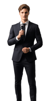 A man in a suit holding a microphone png