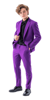 A man in a purple suit posing for the camera png