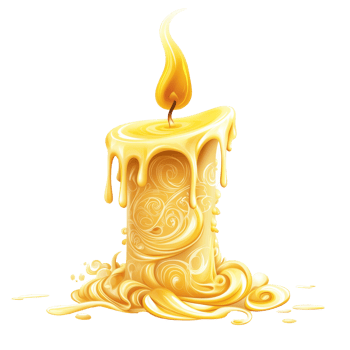 Candle melting with warm yellow glow and details png