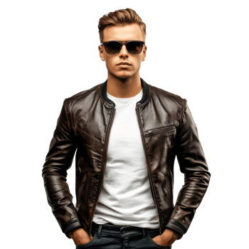 Confident young man in leather jacket png