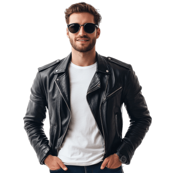 Man in leather jacket and shades png