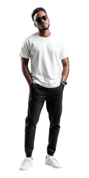 A man in a white t - shirt and black pants png