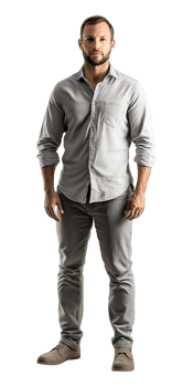 A man in a shirt and pants standing png