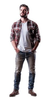 A man in jeans and a plaid shirt png