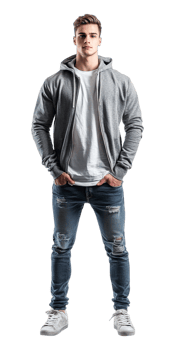 A man in ripped jeans and a hoodie png