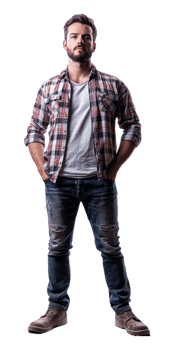 A man in jeans and a plaid shirt standing png